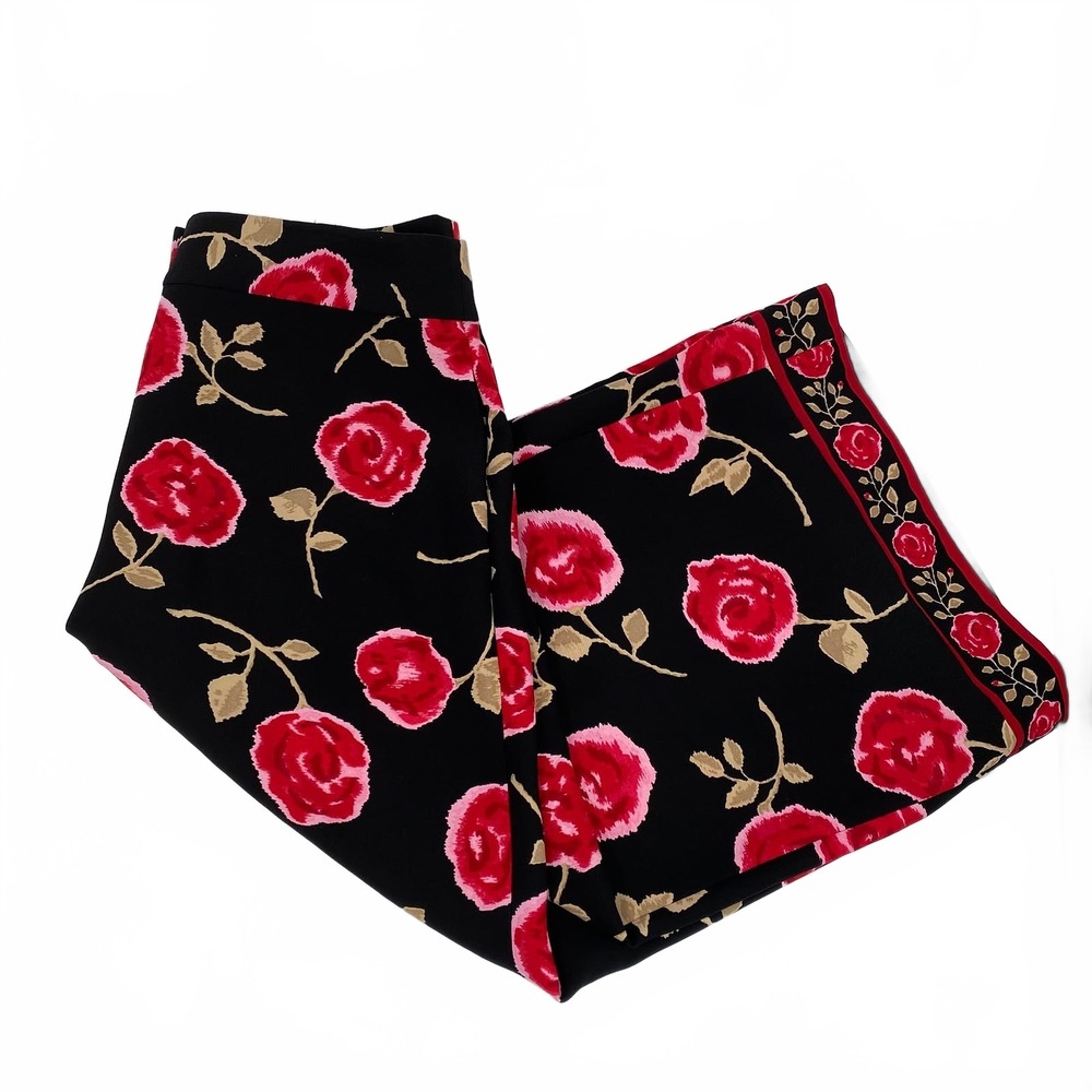 kate spade Black Pink Floral Cropped Wide Leg Pants | Womens 8